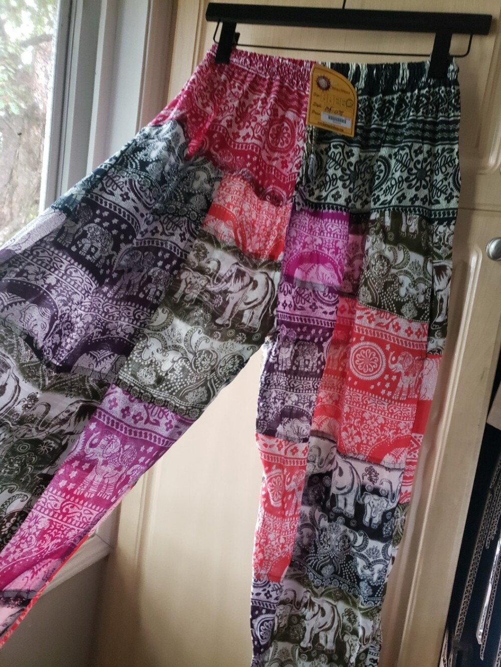NWT 100% Cotton Yaga Pants Colorful Patchwork Elephant Print